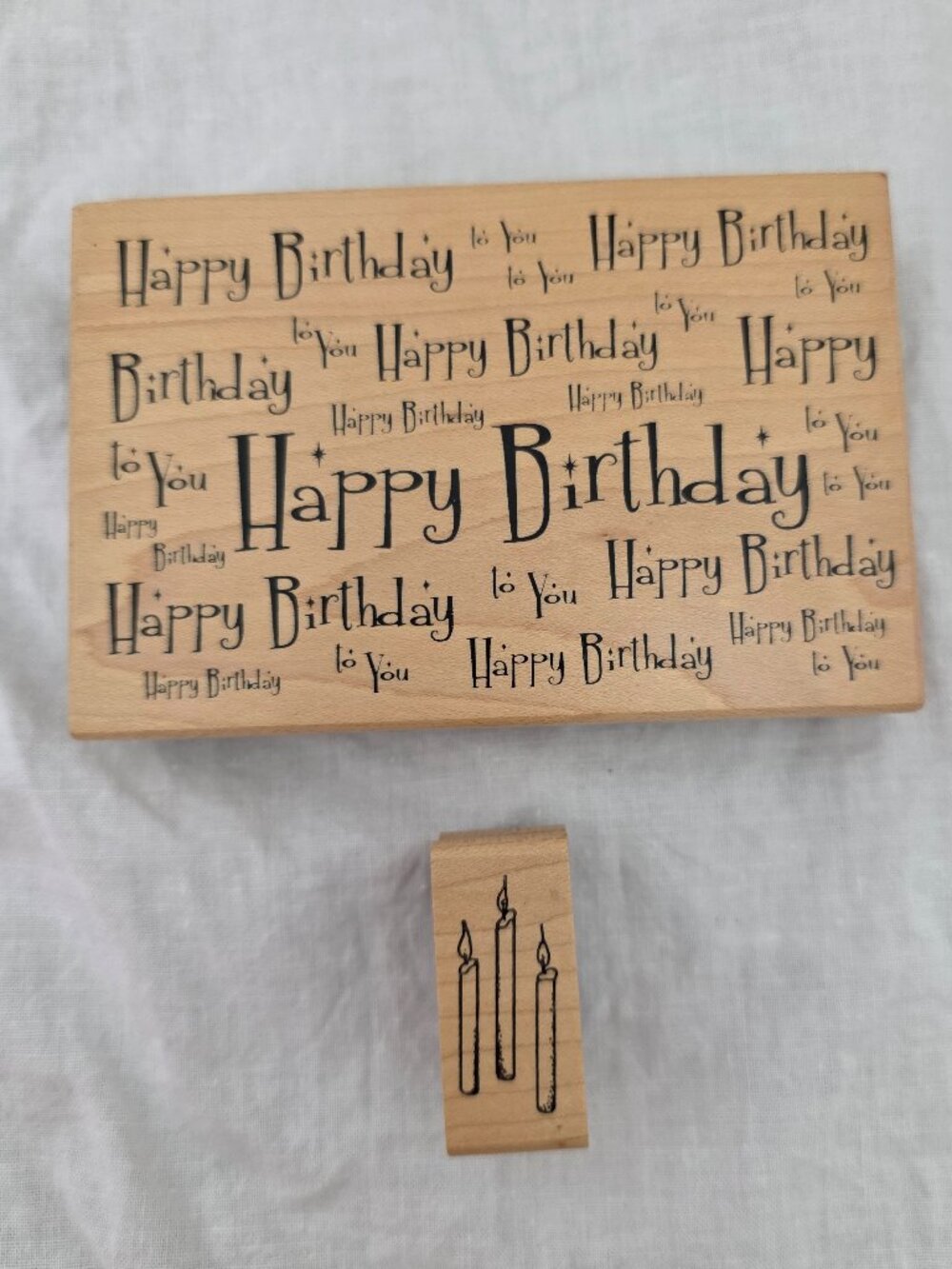 Happy Birthday 2 Wood Block Stamps Candles Birthday Text Card Crafting Scrapbook